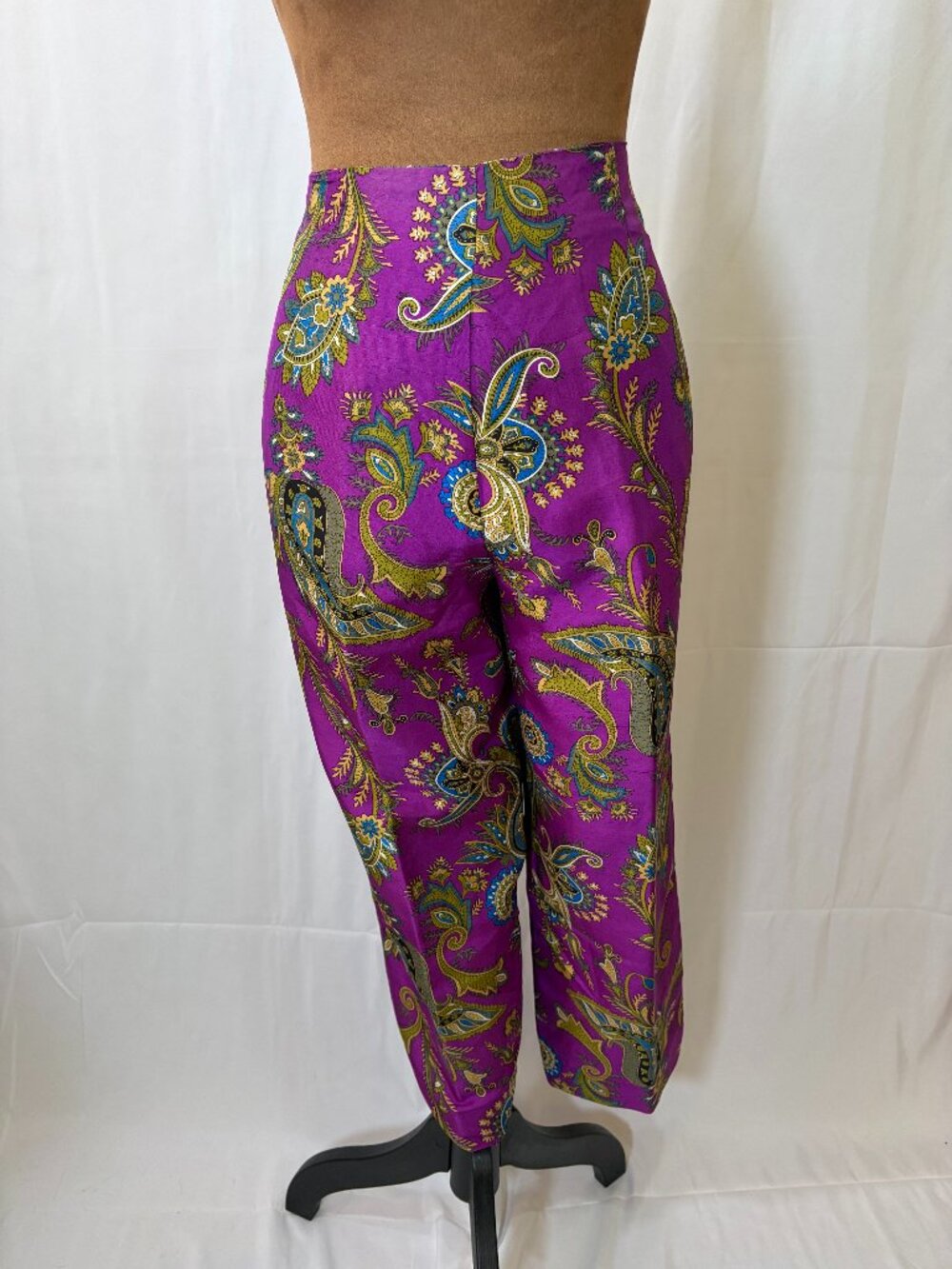 Worthington 100% Silk Purple Paisley High Rise Pants Size 12